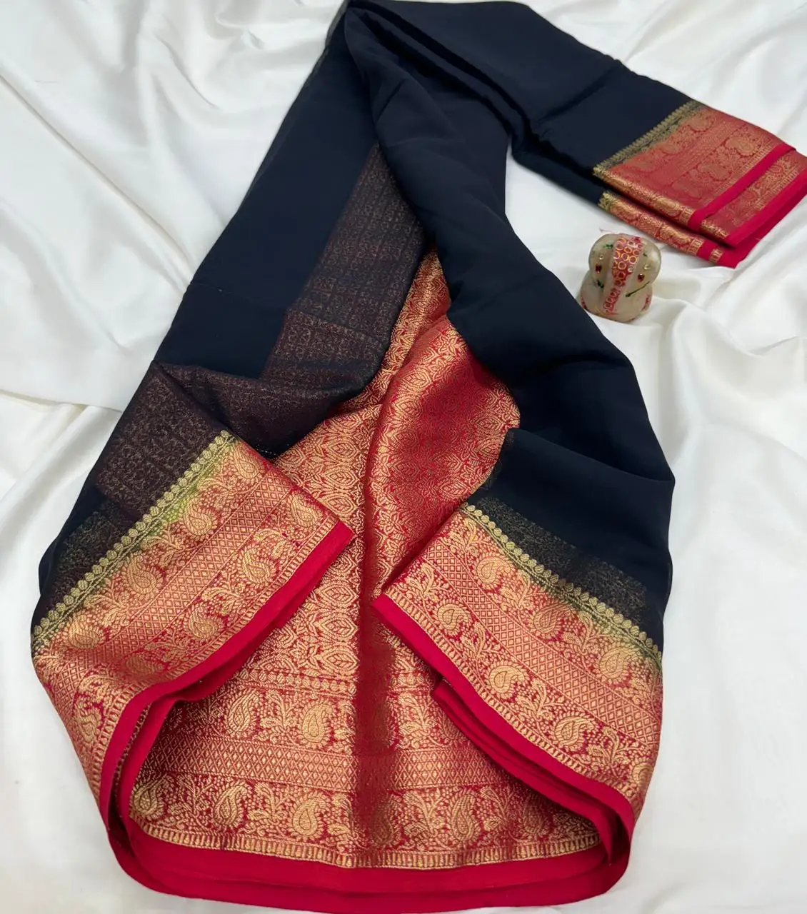 Rust Orange PURE GALA  GEORGETTE Kanchipuram Silk Saree